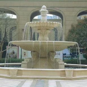 贵港 黄金麻花岗岩异型加工——户外庭院石雕流水喷泉