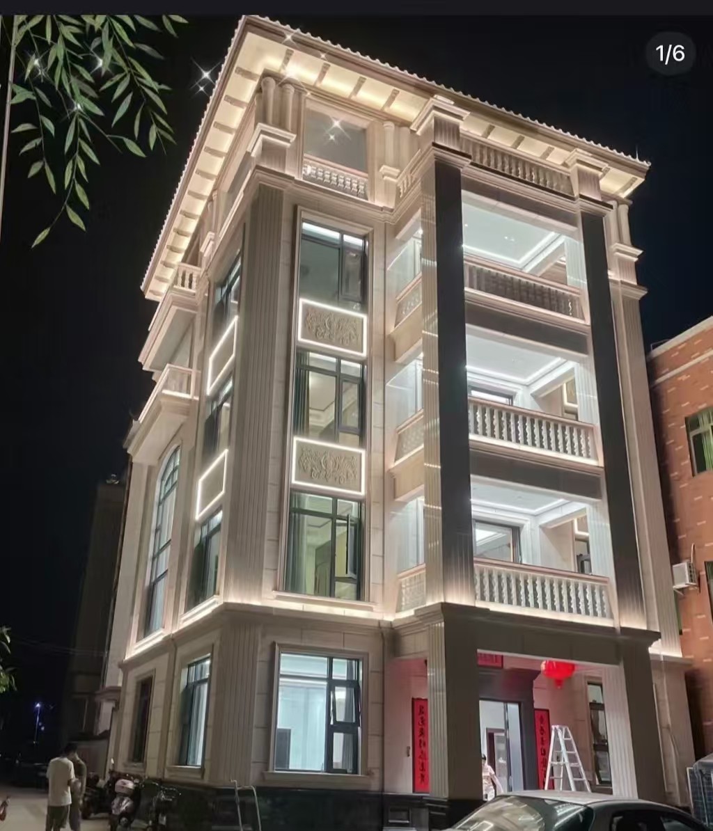 贵港 芝麻白花岗岩别墅外墙夜间效果